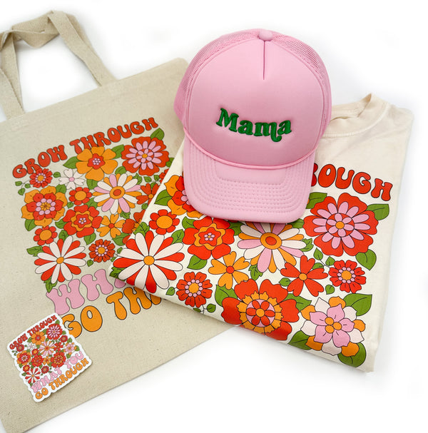Pink Trucker w/ Green Embroidery - Mama