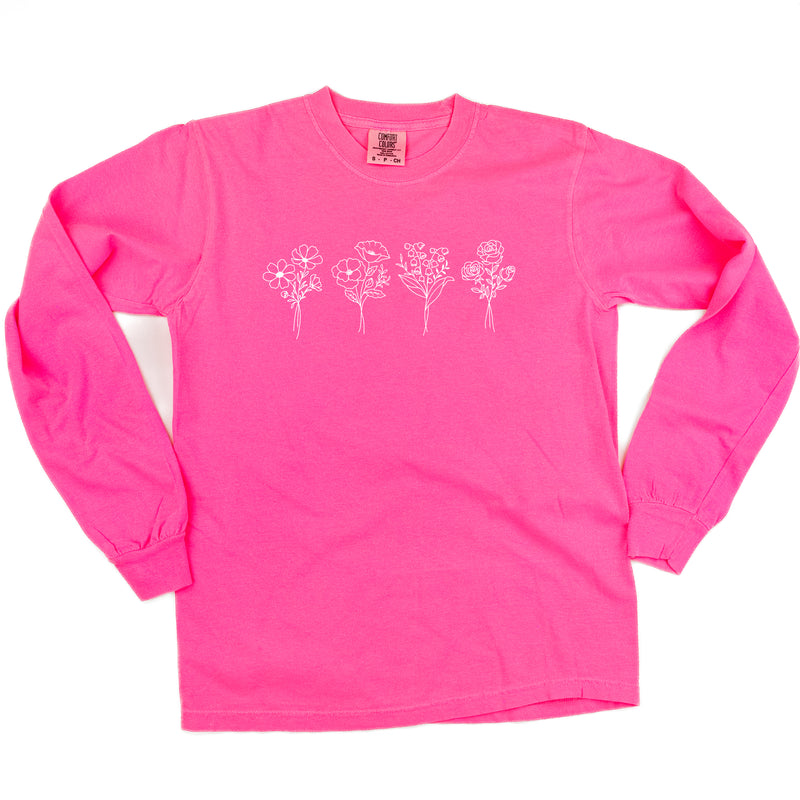 4 EMBROIDERED Birth Flower (Center Placement) w/ White Thread - LONG SLEEVE COMFORT COLORS