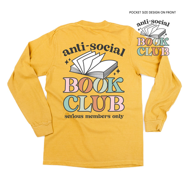 Anti-Social Book Club (Pocket on Front / Full Size on Back) - LONG SLEEVE COMFORT COLORS TEE