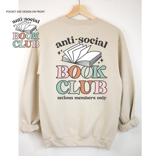 Anti-Social Book Club (Pocket on Front / Full Size on Back) - BASIC FLEECE CREWNECK