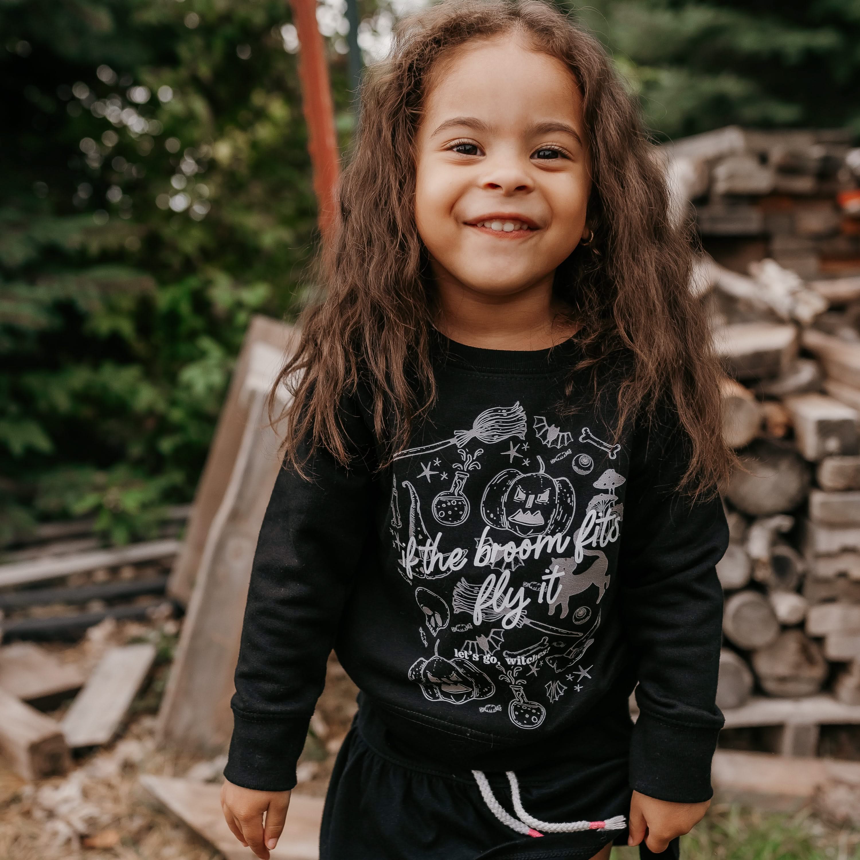 If The Broom Fits, Fly It Black Child Sweater – Little Mama