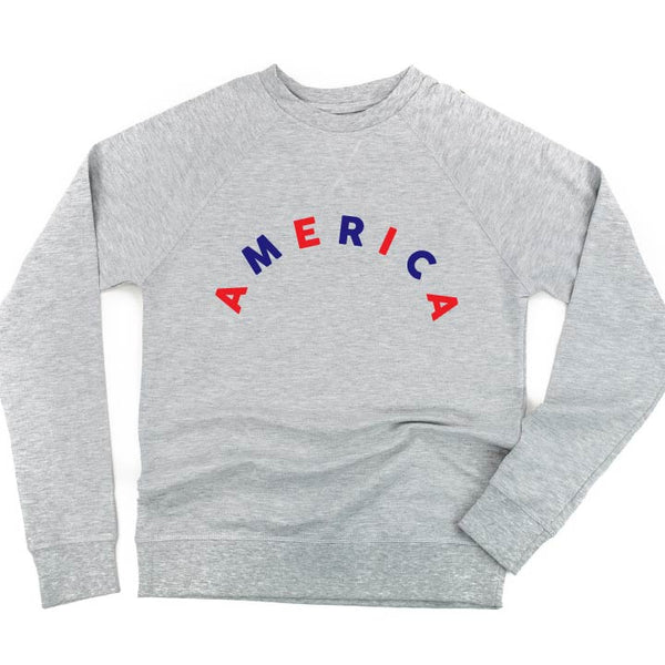 AMERICA (Arched) - Red + Blue - Lightweight Pullover Sweater
