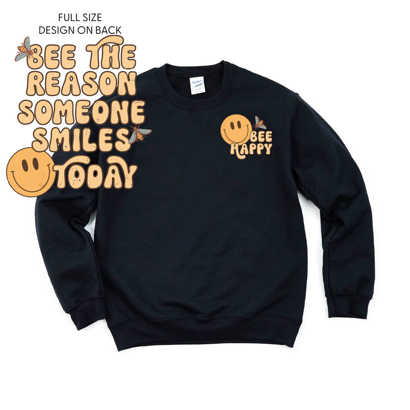 Bee Happy (Pocket) on Front w/ Bee the Reason Someone Smiles Today on Back - BASIC FLEECE CREWNECK