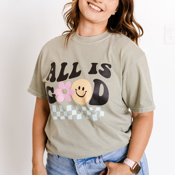 THE RETRO EDIT - All is Good on Front w/ In the Motherhood on Back - SHORT SLEEVE COMFORT COLORS TEE