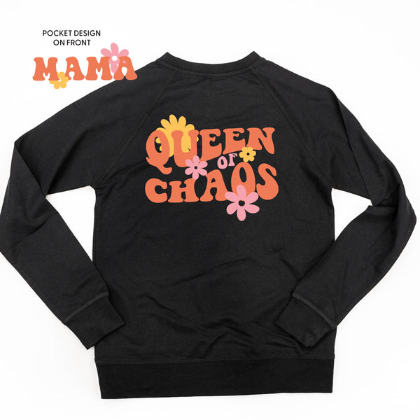 THE RETRO EDIT - Queen of Chaos on Back w/ Mama Pocket on Front - Lightweight Pullover Sweater