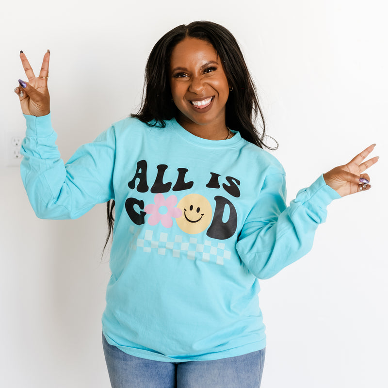 THE RETRO EDIT - All is Good on Front w/ In the Motherhood on Back - LONG SLEEVE COMFORT COLORS TEE