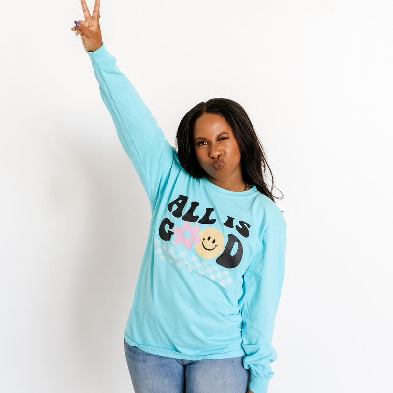 THE RETRO EDIT - All is Good on Front w/ In the Motherhood on Back - LONG SLEEVE COMFORT COLORS TEE