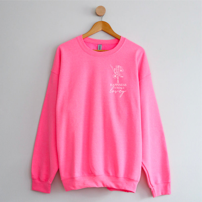 Bouquet Style - Happiness is Being a LOVEY - BASIC FLEECE CREWNECK