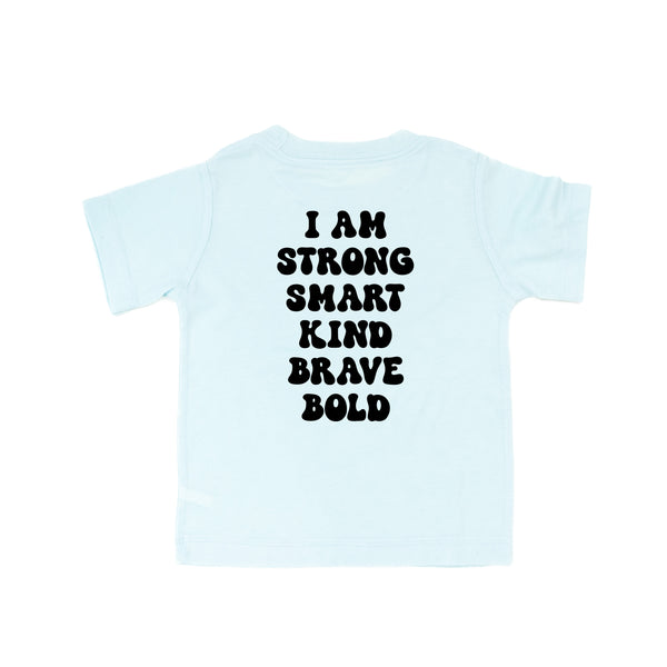 Big Yellow Checker Smiley (Front) w/ I am Strong Smart Kind Brave Bold (Back) - Short Sleeve Child Shirt
