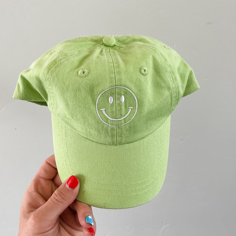 SMILEY FACE (embroidered) - Lime Green - Child Baseball Cap