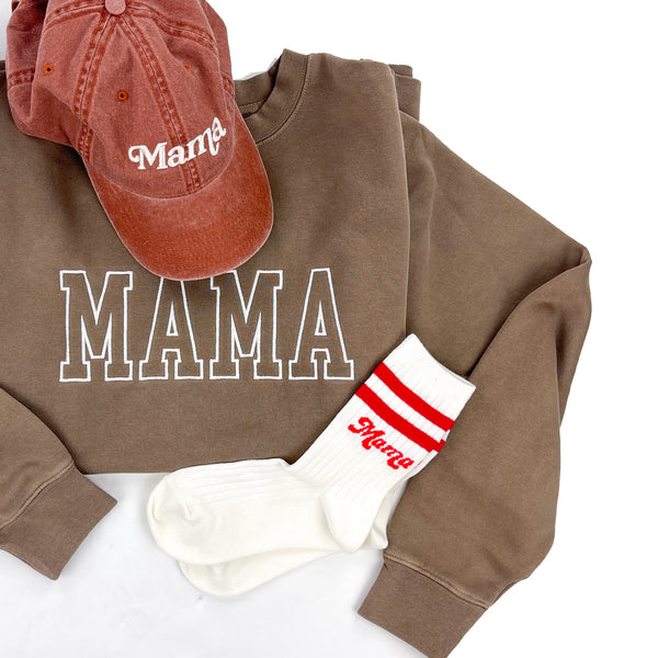 MAMA - Outline - Embroidered Pigment Crewneck Sweatshirt (White Thread)
