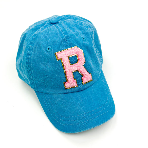 Limited Edition Varsity Initials - Bright Blue w/ Light Pink - Child Baseball Cap