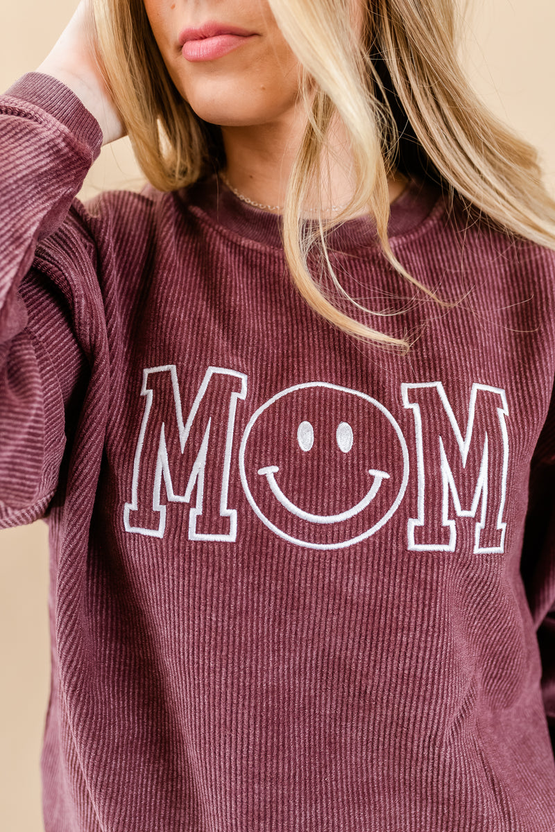 Maroon Corded Sweatshirt - Embroidered - Mom - (Smile)