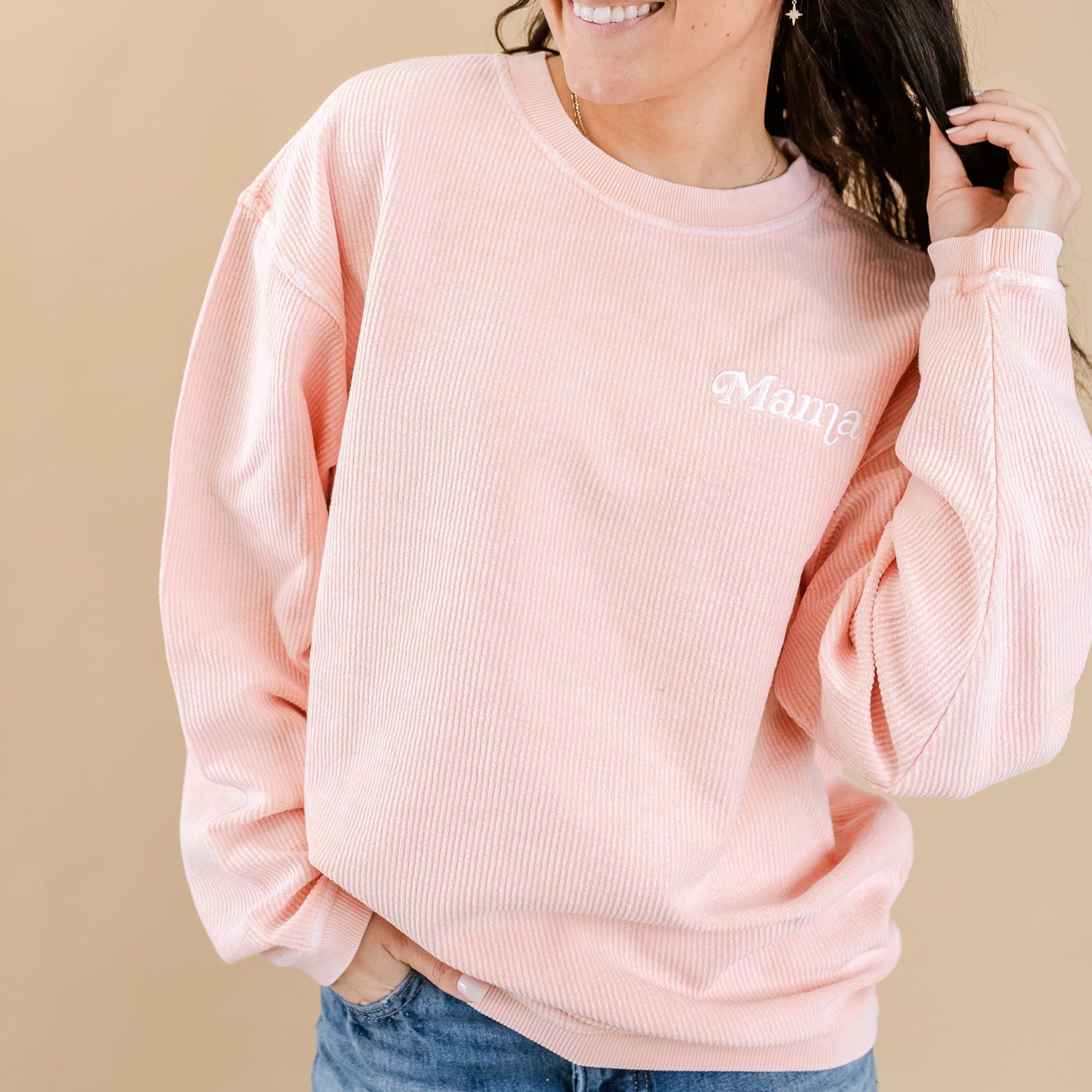 Embroidered Monogram Corded Sweatshirt - Sprinkled With Pink