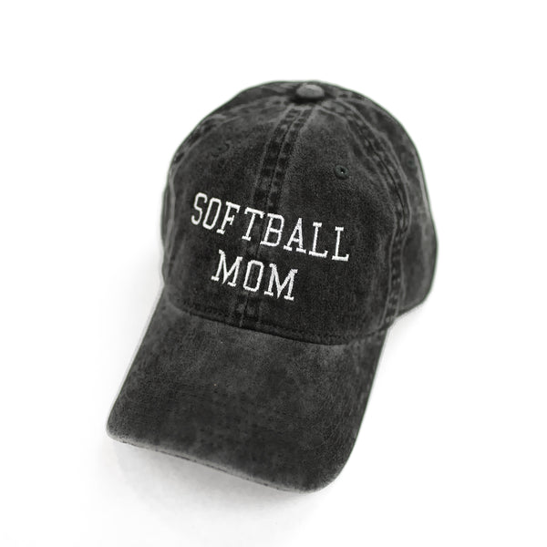 SOFTBALL MOM - Baseball Cap- heather black w/white