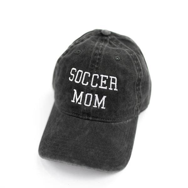 SOCCER MOM - Baseball Cap- heather black w/white