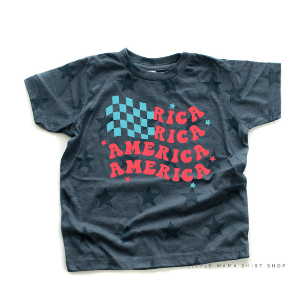 AMERICA - CHECKERS FLAG - Short Sleeve STAR Child Shirt