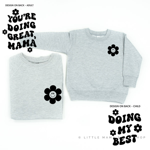 DOING MY BEST / YOU'RE DOING GREAT, MAMA - (Simple Flower Smiley - Front) - Set of 2 Matching Sweaters