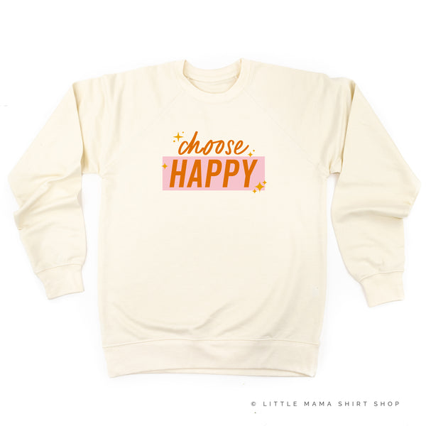 Choose Happy - Pink+Orange Sparkle - Lightweight Pullover Sweater
