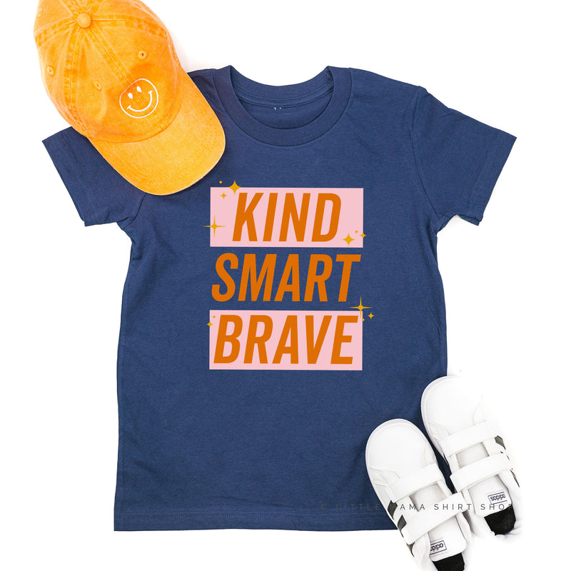 Kind Smart Brave - Pink+Orange Sparkle - Short Sleeve Child Shirt
