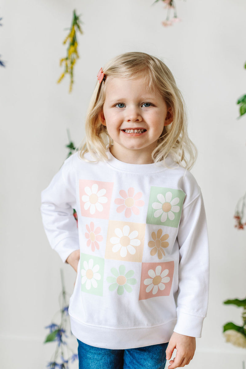 3x3 Checker Board Flowers - Child Sweater