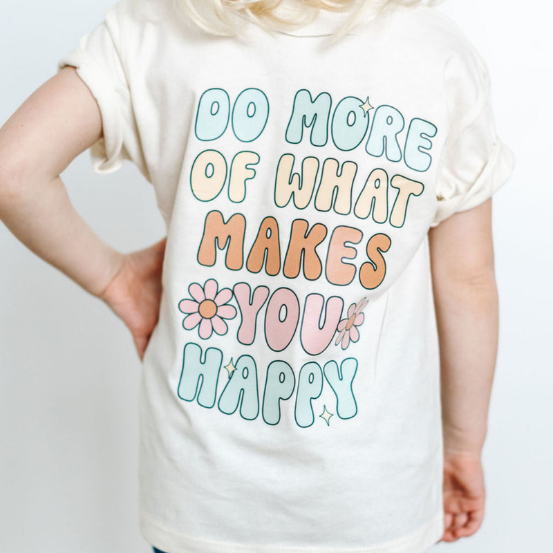 Smiley Pocket on Front w/ Do More Of What Makes You Happy on Back - Short Sleeve Child Shirt