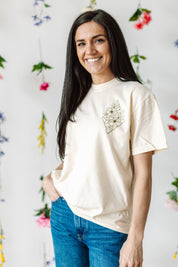 Flower Diamond (Pocket Front) w/ Actually Life is Beautiful and I Have Time (Back) - SHORT SLEEVE COMFORT COLORS TEE Little Mama Shirt Shop