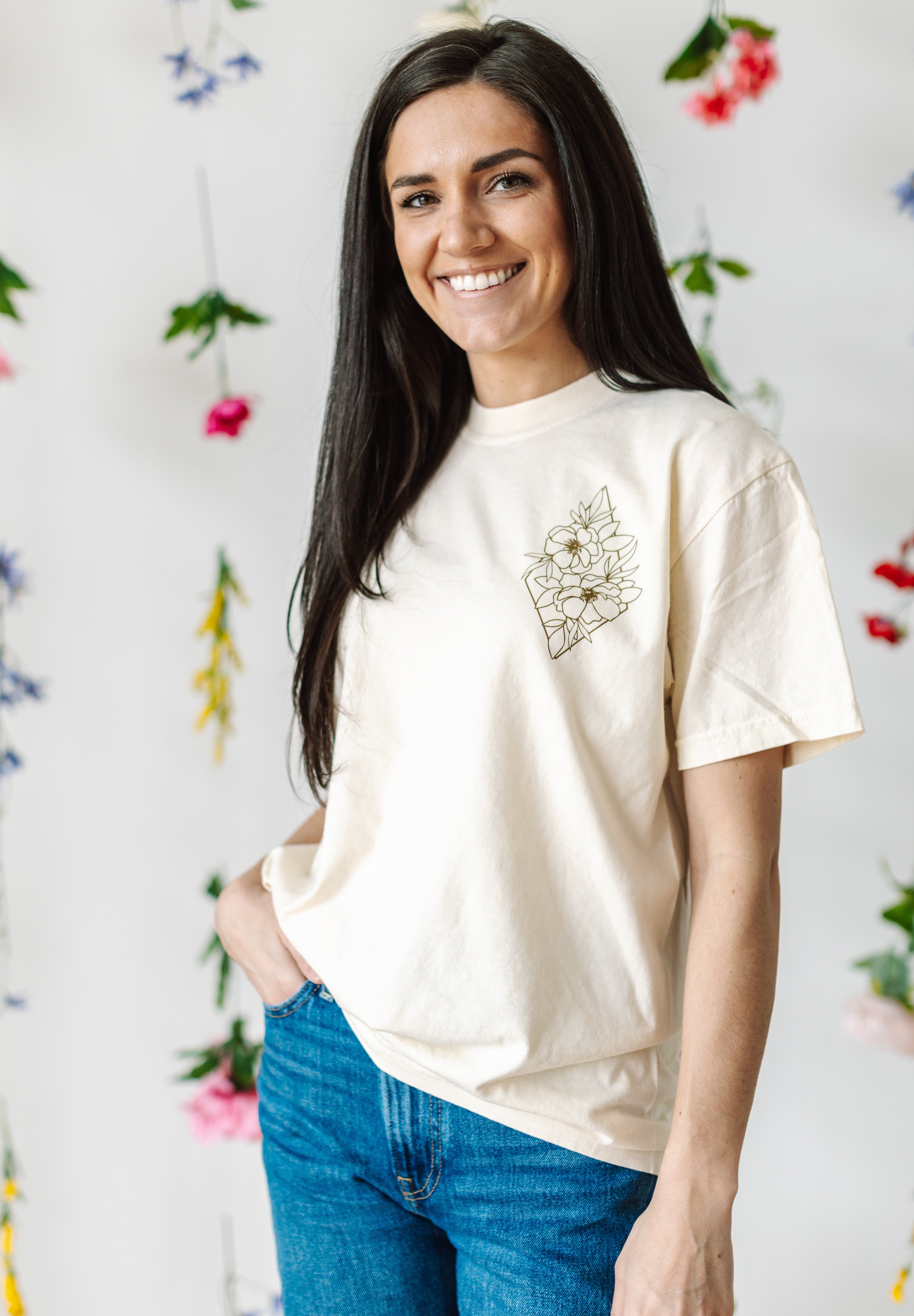 Flower Diamond (Pocket Front) w/ Actually Life is Beautiful and I Have Time (Back) - SHORT SLEEVE COMFORT COLORS TEE Little Mama Shirt Shop