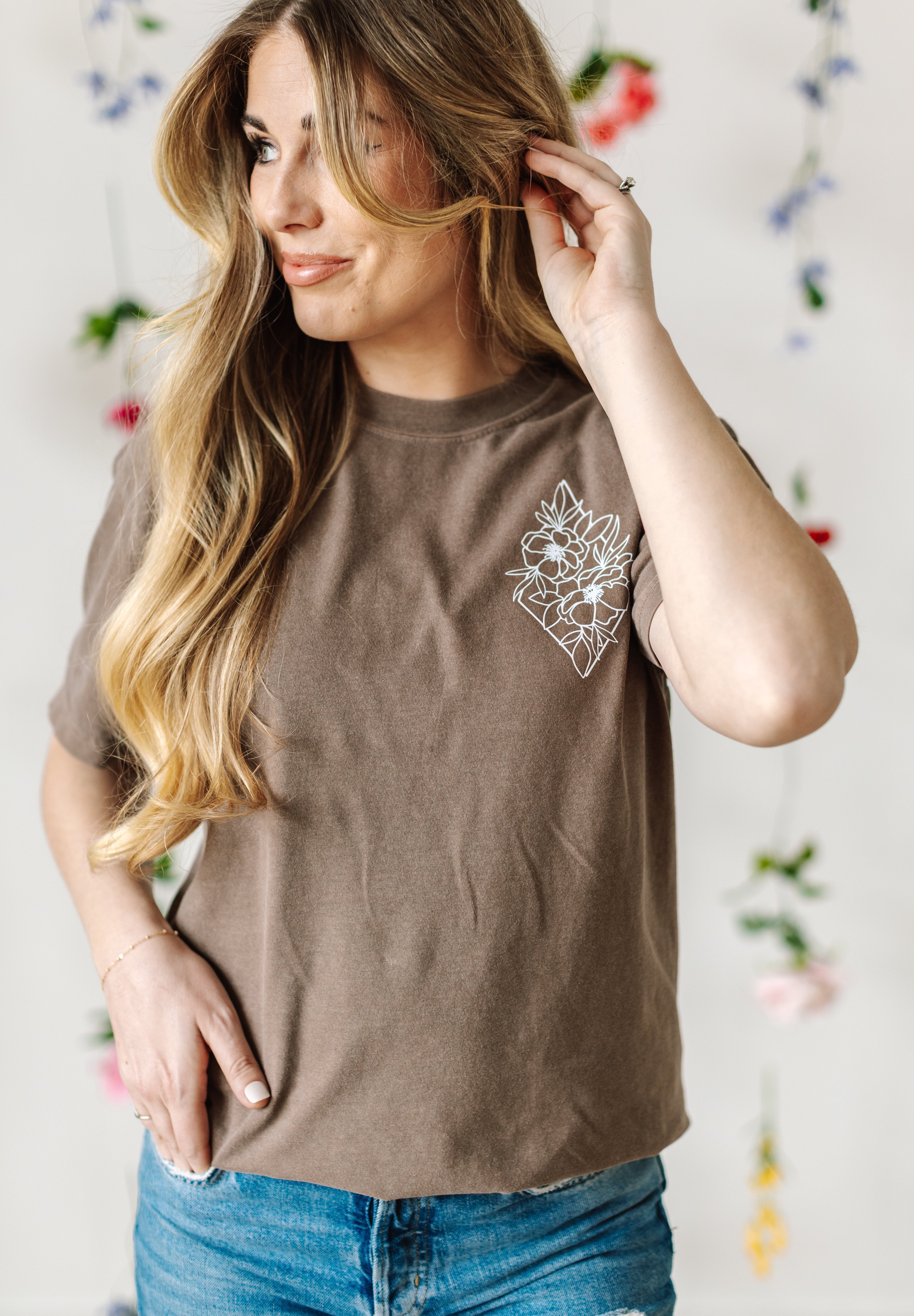 Flower Diamond (Pocket Front) w/ Actually Life is Beautiful and I Have Time (Back) - SHORT SLEEVE COMFORT COLORS TEE Little Mama Shirt Shop