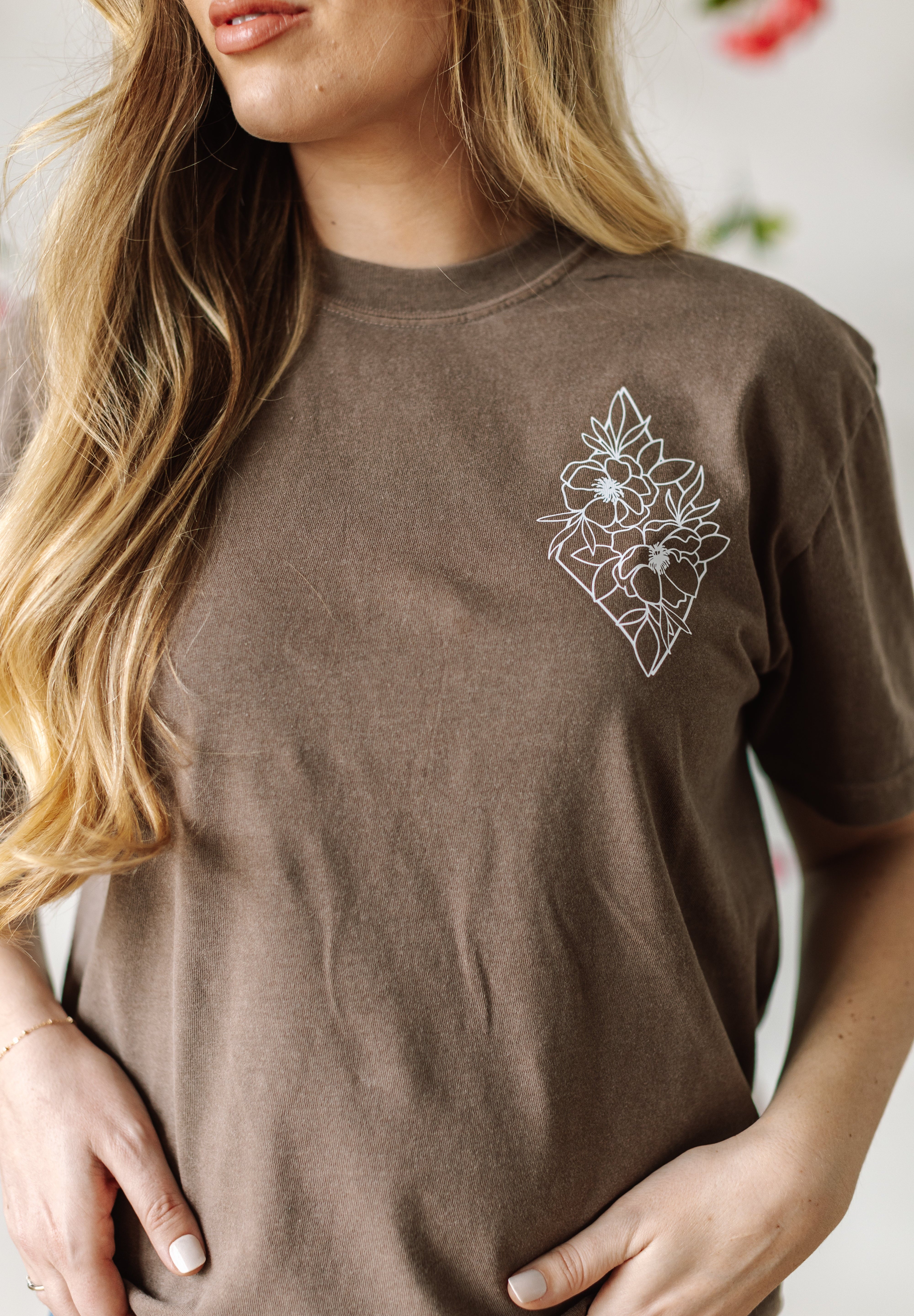 Flower Diamond (Pocket Front) w/ Actually Life is Beautiful and I Have Time (Back) - SHORT SLEEVE COMFORT COLORS TEE Little Mama Shirt Shop