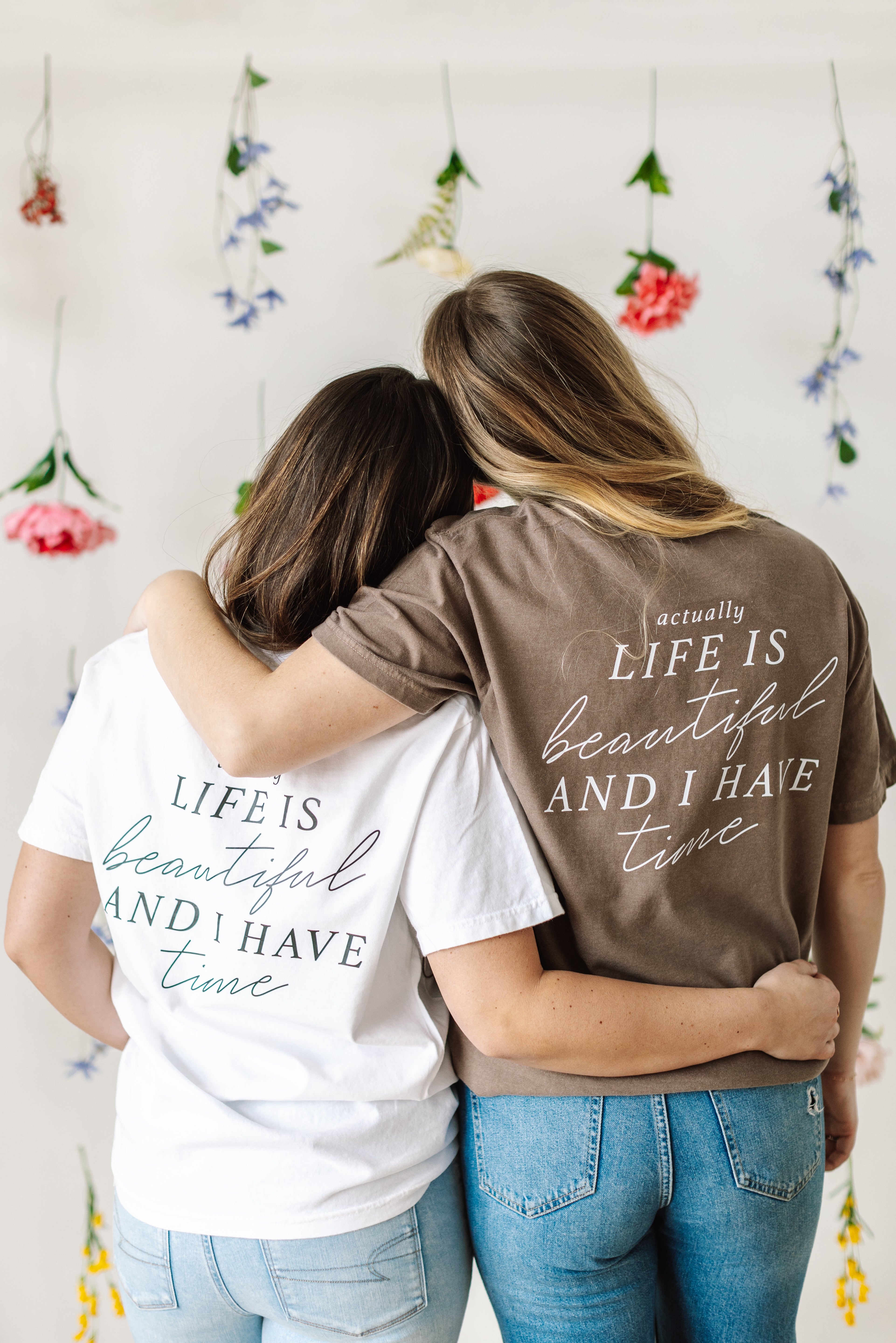 Flower Diamond (Pocket Front) w/ Actually Life is Beautiful and I Have Time (Back) - SHORT SLEEVE COMFORT COLORS TEE Little Mama Shirt Shop
