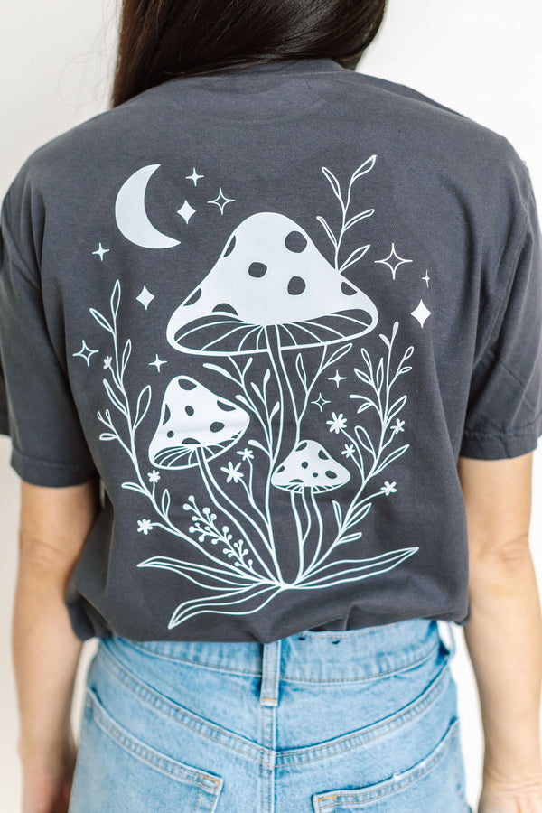 Mystical Mushrooms (Pocket Front) w/ Full Design On Back - SHORT SLEEVE COMFORT COLORS TEE