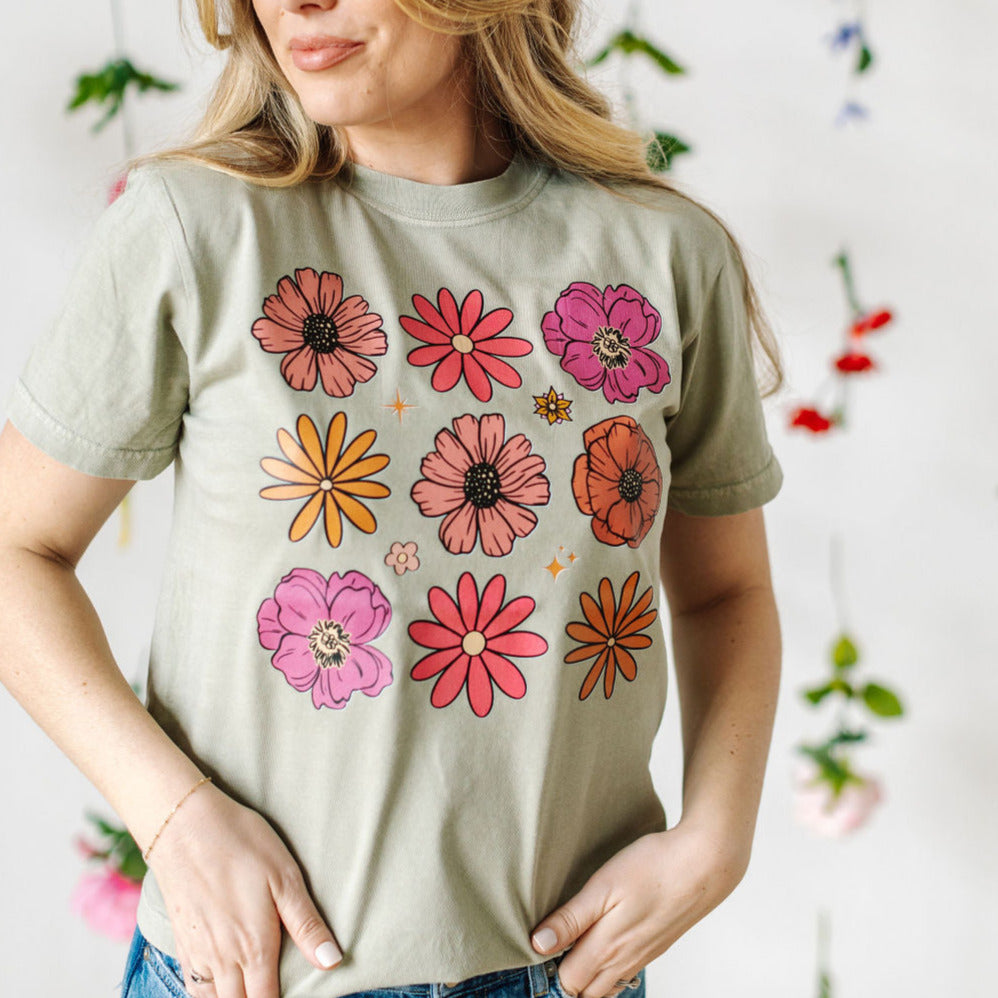 3x3 Spring Flowers - Comfort Colors Tee Little Mama Shirt Shop