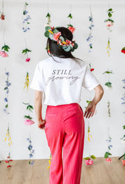 EMBROIDERED Pocket Flowers on Front w/ Printed Still Growing on Back - SHORT SLEEVE COMFORT COLORS TEE Little Mama Shirt Shop
