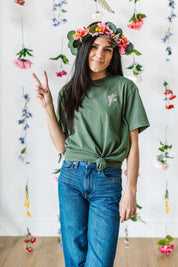 EMBROIDERED Pocket Flowers on Front w/ Printed Still Growing on Back - SHORT SLEEVE COMFORT COLORS TEE Little Mama Shirt Shop