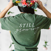 EMBROIDERED Pocket Flowers on Front w/ Printed Still Growing on Back - SHORT SLEEVE COMFORT COLORS TEE Little Mama Shirt Shop