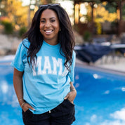 Mama - Varsity Outline - Lagoon Comfort Colors Tee Little Mama Shirt Shop LLC