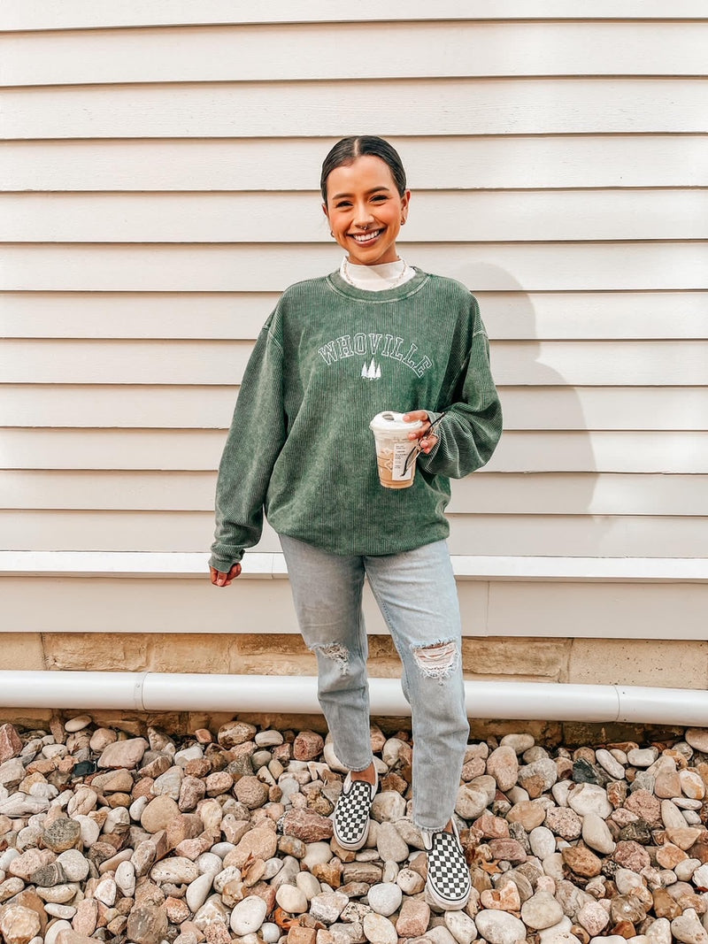 Embroidered Corded Sweatshirt - Forest Green - Whoville