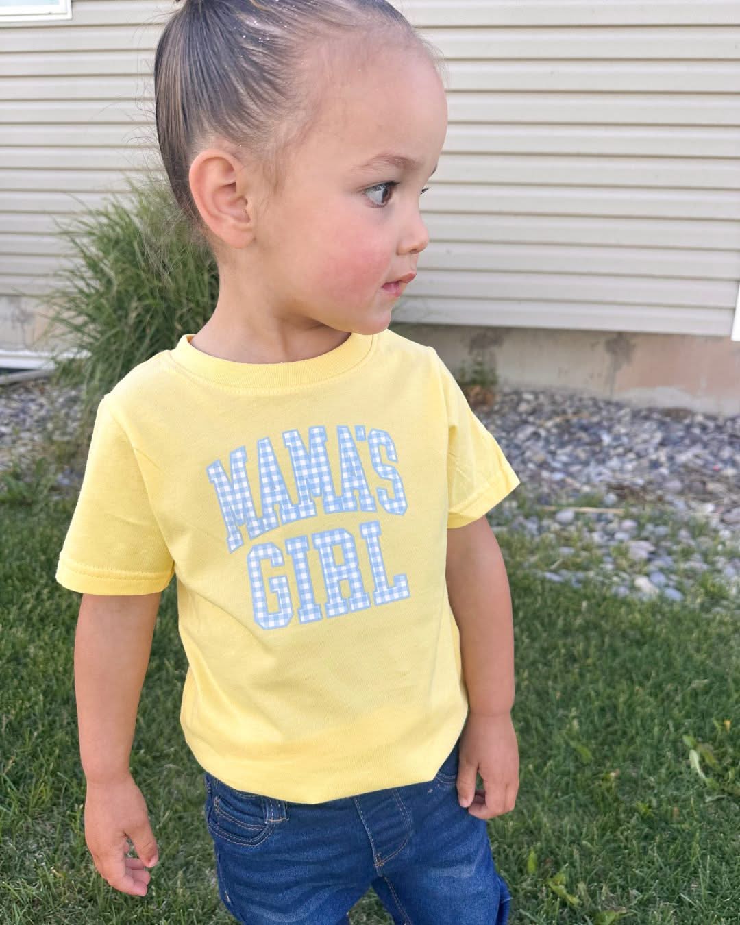 Girls Butter Yellow with Blue Gingham Phrase - Child Tee | Little Mama Shirt Shop Little Mama Shirt Shop LLC