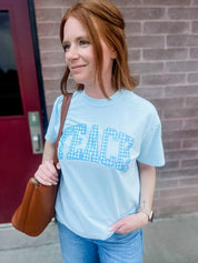 Teacher Comfort Colors Tee | Teach Blue Gingham Graphic Little Mama Shirt Shop LLC