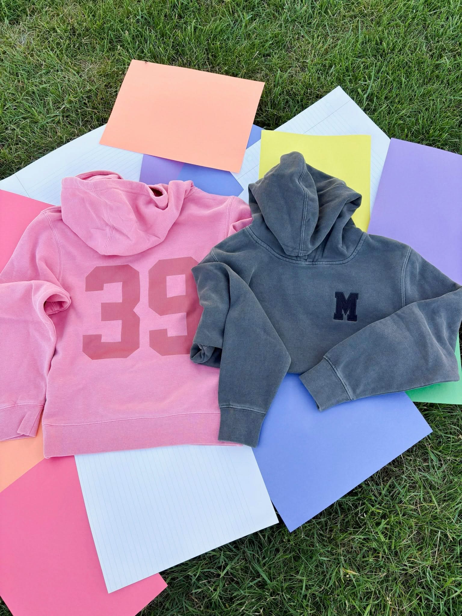 Personalized Varsity Number Youth Pigment Hoodie | Embroidered Front Letter | Printed Back Number Little Mama Shirt Shop LLC