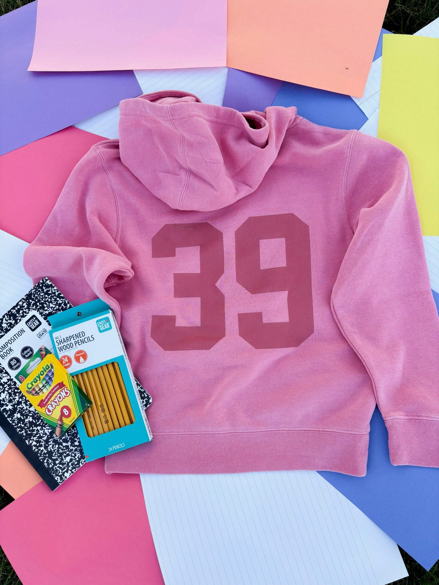 Personalized Varsity Number Youth Pigment Hoodie | Embroidered Front Letter | Printed Back Number Little Mama Shirt Shop LLC