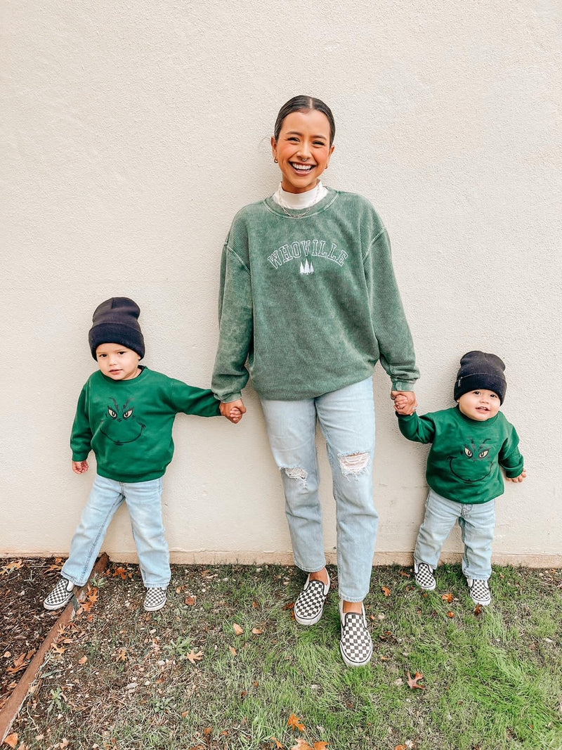 Embroidered Corded Sweatshirt - Forest Green - Whoville