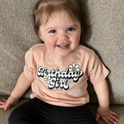 DAISY - BIRTHDAY GIRL - w/ Full Daisy on Back - Short Sleeve Child Shirt Little Mama Shirt Shop