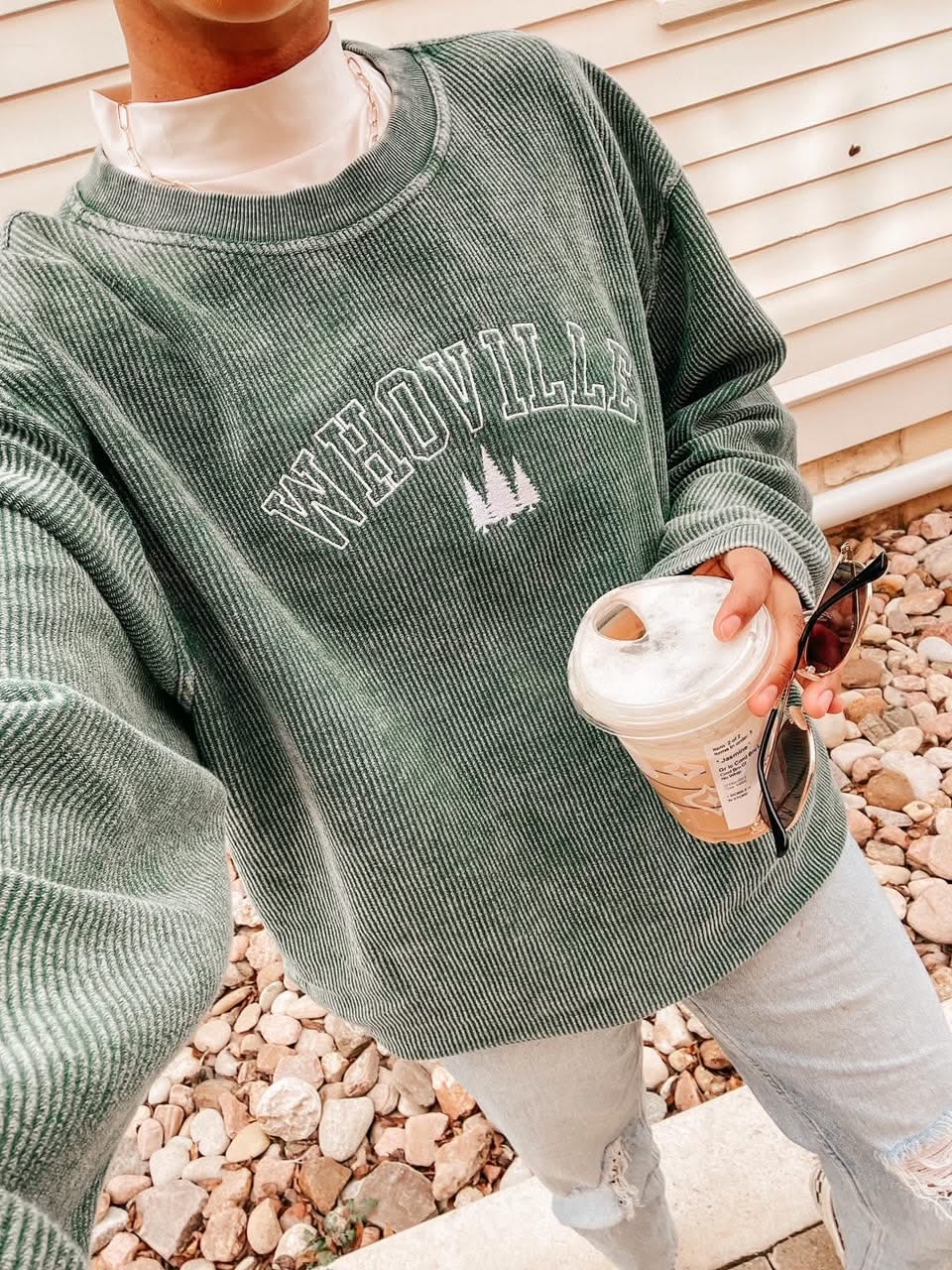Whoville - Forest Green - Embroidered Corded Sweatshirt