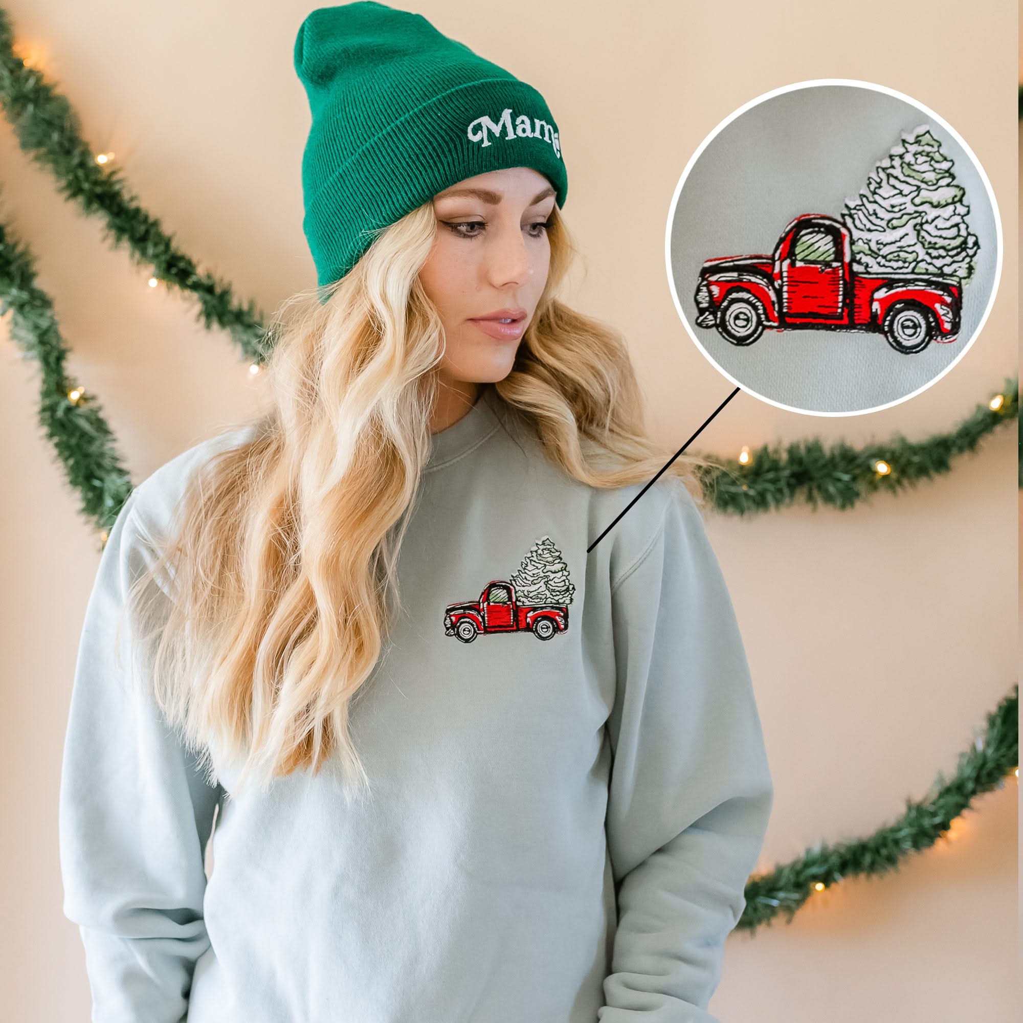 Christmas Truck - Embroidered Pigment Crewneck
