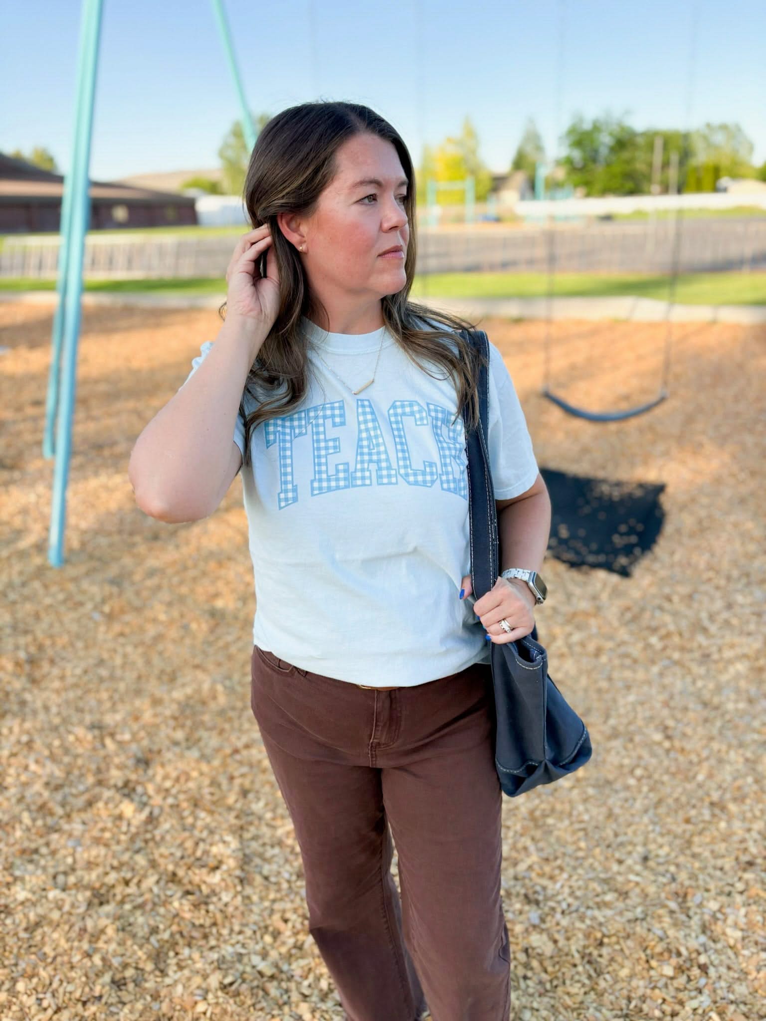 Teacher Comfort Colors Tee | Teach Blue Gingham Graphic Little Mama Shirt Shop LLC