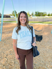 Teacher Comfort Colors Tee | Teach Blue Gingham Graphic Little Mama Shirt Shop LLC