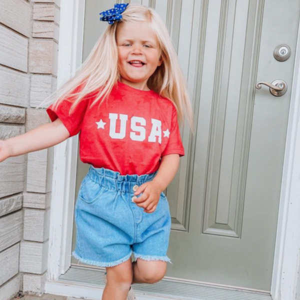 USA (Block Font - Two Stars) - Short Sleeve STAR Child Shirt