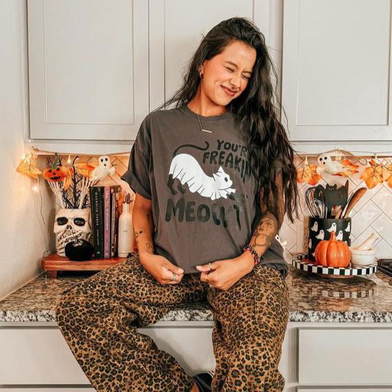 You're Freakin' Meowt! (with lower back detail) - Short Sleeve Comfort Colors Tee Little Mama Shirt Shop